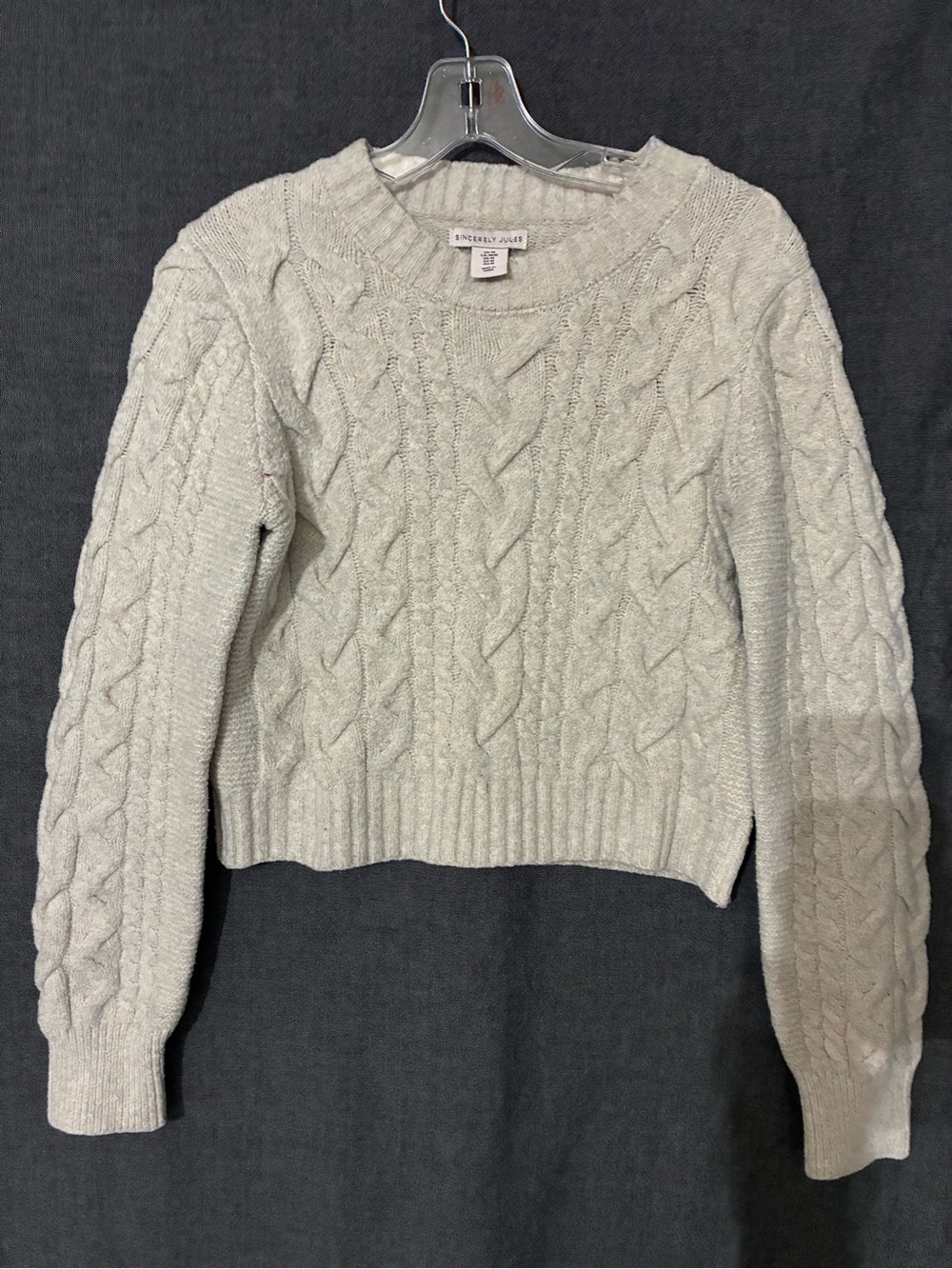 Sincerely Jules Cream Cable Knit cropped Crewneck Sweater